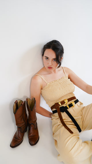 Skinny Suede Liquid Gold Buckle Belt- Ships July 21st