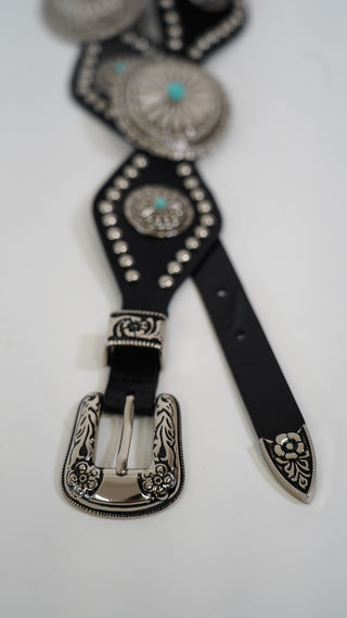 Maximalist Silver Concho Western Buckle Leather Belt