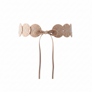 Star Studded Tie-On Western Disc Leather Belt