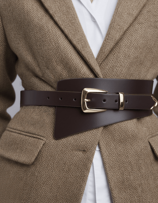 Asymmetrical Waist Cinching Belt with Polished Signature Hardware - Belt - mostwantedusa