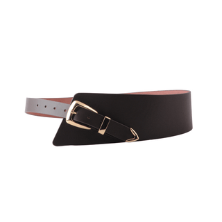 Asymmetrical Waist Cinching Belt with Polished Signature Hardware - Belt - mostwantedusa