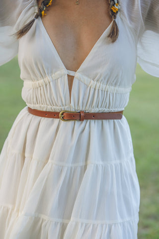 Basic Skinny Leather Belt with Equestrian Buckle - Belt - mostwantedusa