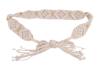 Beige Rope Waist Tie Belt with Beading Accent - Belt - mostwantedusa