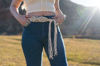 Beige Rope Waist Tie Belt with Beading Accent - Belt - mostwantedusa