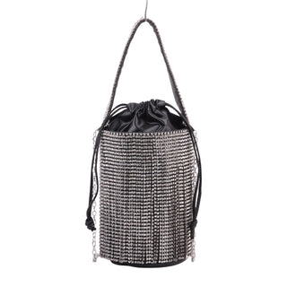 Black Rhinestone Fringe Drawstring Handbag - Handbag - mostwantedusa