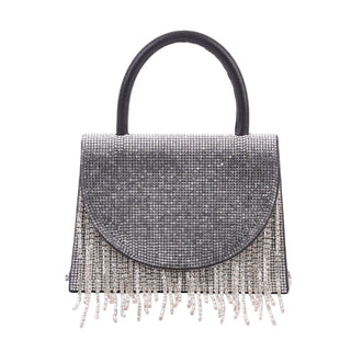 Black Square Handbag with Rhinestone Fringe - Handbag - mostwantedusa