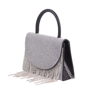 Black Square Handbag with Rhinestone Fringe - Handbag - mostwantedusa