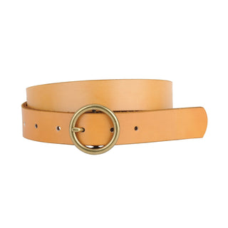 Brass - Toned Circle Buckle Leather Belt - Belt - mostwantedusa