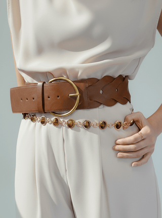 Chevron Patterned Woven Tail with Ultra Thin Brass Buckle - Belts - mostwantedusa