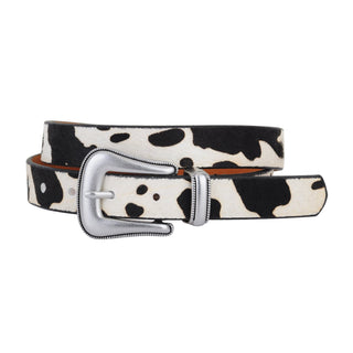 Cow Print Calf Hair Leather Belt with Western Buckle - Belt - mostwantedusa