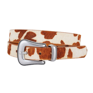 Cow Print Calf Hair Leather Belt with Western Buckle - Belt - mostwantedusa