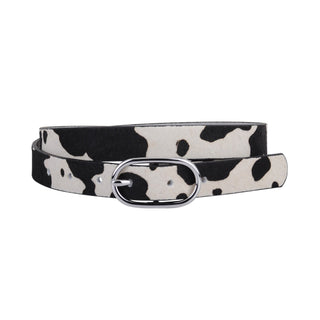 Cow Print Calf Hair Silver Buckle Leather Belt - Belt - mostwantedusa