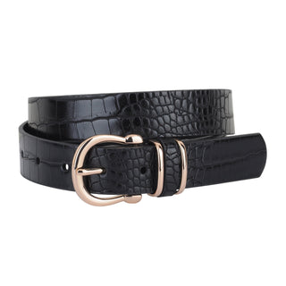 Crocodile Print Gold Accent Buckle Belt - Belt - mostwantedusa