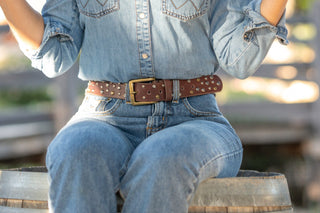 Distressed Studded Leather Belt - Belts - mostwantedusa