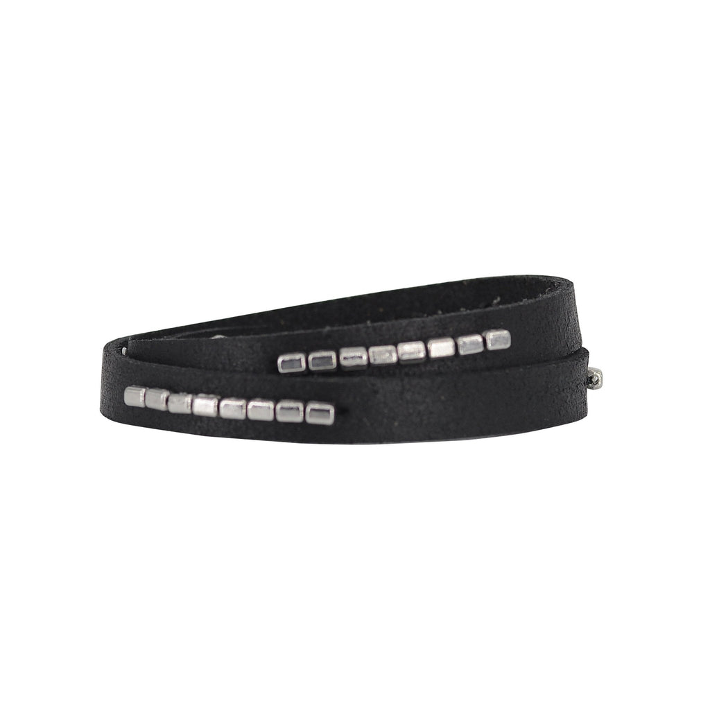 Double Wrap with Rectangle Beads Leather Bracelet - Bracelet - mostwantedusa
