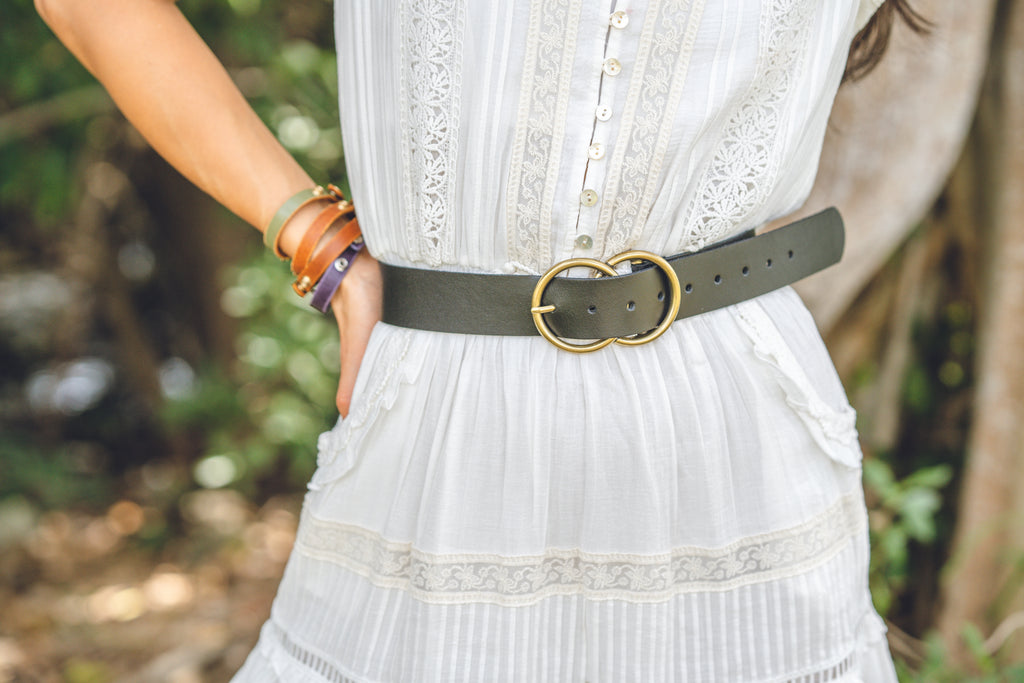 Women - Wide Double Circle Buckle Leather Belt - mostwantedusa