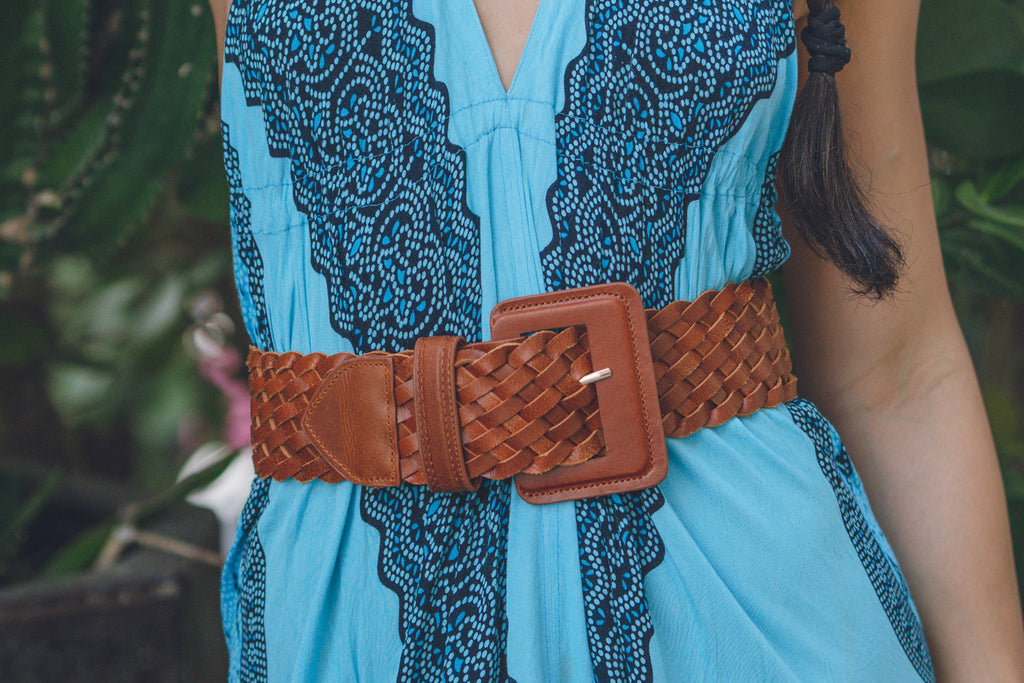 Women - Wide Woven Braided Leather Belt - mostwantedusa