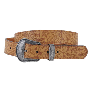 Floral Embossed Belt with Western Buckle - Belt - mostwantedusa