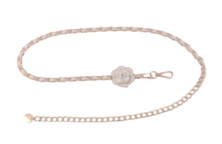 Gold Chain Belt with Pearls and Floral Decal - Belts - mostwantedusa