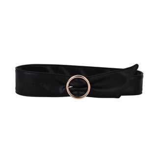 Gold Circle Buckle Vegan Leather Sash Belt - Belt - mostwantedusa