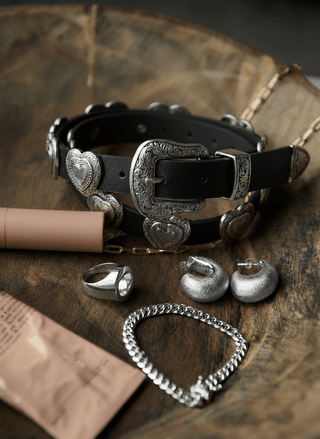 Grunge Silver Heart Concho Leather Belt - Belts - mostwantedusa
