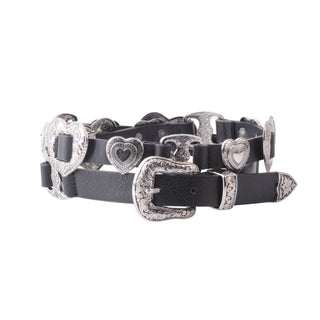 Grunge Silver Heart Concho Leather Belt - Belts - mostwantedusa