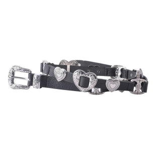 Grunge Silver Heart Concho Leather Belt - Belts - mostwantedusa