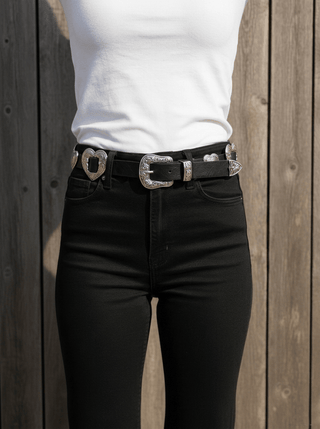 Grunge Silver Heart Concho Leather Belt - Belts - mostwantedusa