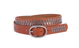 Leather Belt with Diamond Pattern - Belts - mostwantedusa