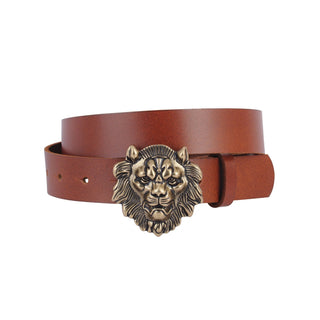 Lion Head Buckle Leather Belt - Belts - mostwantedusa