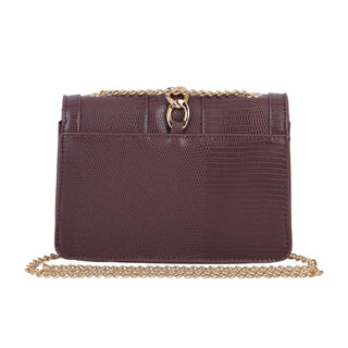 Lizard Print Gold Buckle and Chain Accent Crossbody - Handbags - mostwantedusa