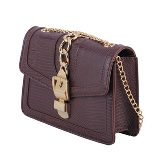 Lizard Print Gold Buckle and Chain Accent Crossbody - Handbags - mostwantedusa