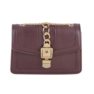 Lizard Print Gold Buckle and Chain Accent Crossbody - Handbags - mostwantedusa