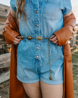 Mini Oval Turquoise Concho Chain Belt - Belt - mostwantedusa