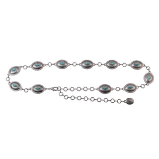 Mini Oval Turquoise Concho Chain Belt - Belt - mostwantedusa