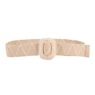 Pearled Buckle Chevron Pattern Stretch Belt