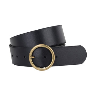 Plus Size Wide Brass - Toned Ring Buckle Leather Belt - Belts - mostwantedusa