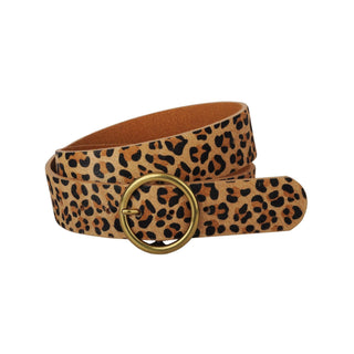 Plus Sized Leopard Print Leather Belt with Calf Hair