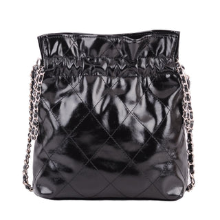 Quilted Metallic Drawstring Bag with Chains - Handbag - mostwantedusa