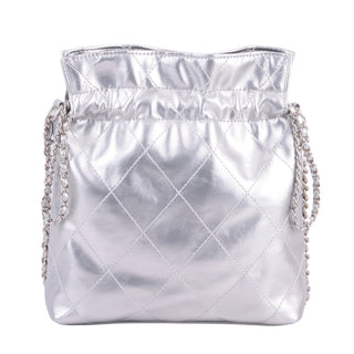 Quilted Metallic Drawstring Bag with Chains - Handbag - mostwantedusa