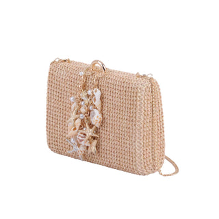 Raffia Clutch with Seashell Accent - Handbag - mostwantedusa