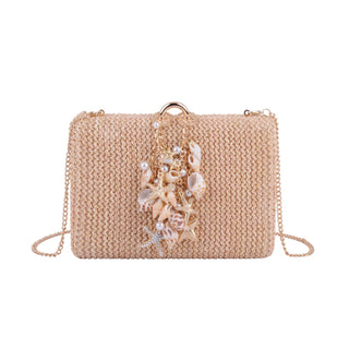 Raffia Clutch with Seashell Accent - Handbag - mostwantedusa