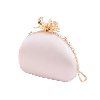 Round Clutch with Intricate Flower Hardware and Chain Crossbody Strap - Handbag - mostwantedusa