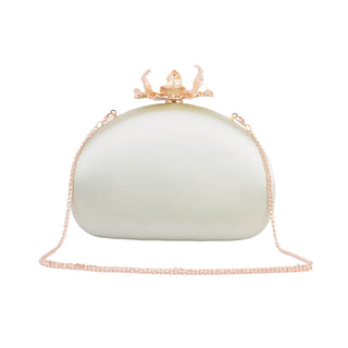 Round Clutch with Intricate Flower Hardware and Chain Crossbody Strap - Handbag - mostwantedusa