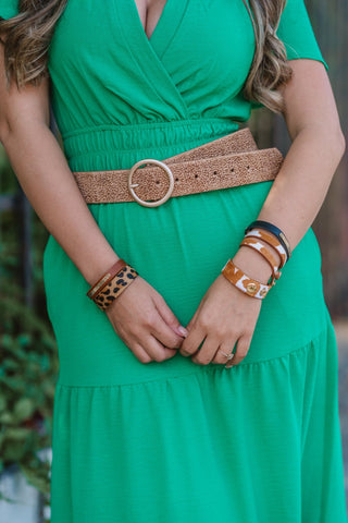 Spotted Calf Hair Belt with Rose Gold Circle Buckle - mostwantedusa