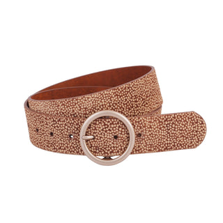 Spotted Calf Hair Belt with Rose Gold Circle Buckle - mostwantedusa