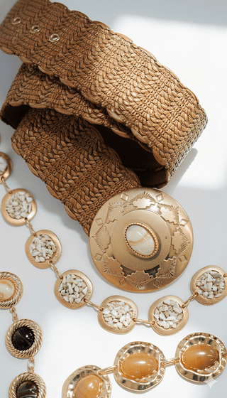 Textured Raffia Belt with Engraved Pearl Buckle - Belts - mostwantedusa