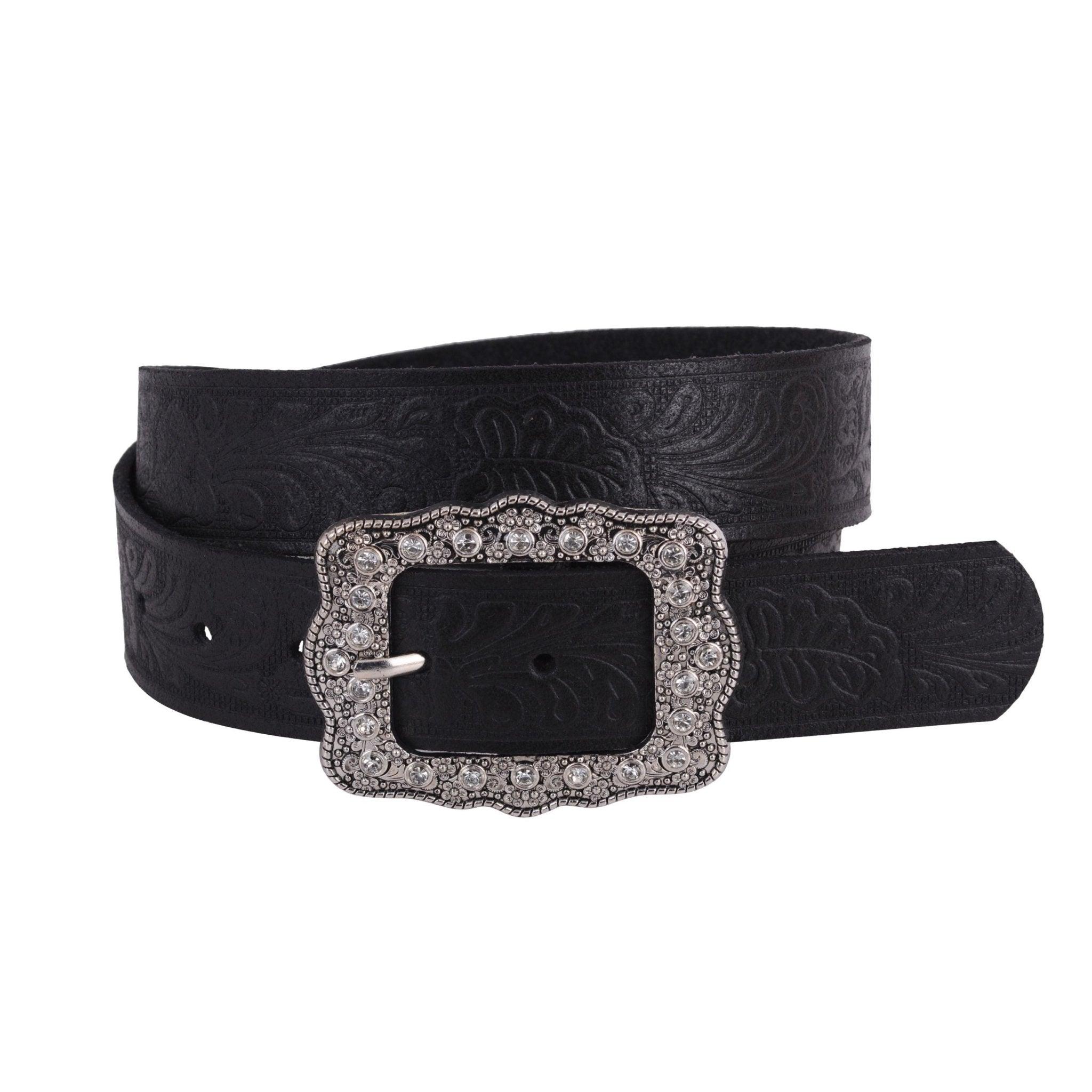 Western Tooled Leather Rhinestone Frame Belt Most Wanted USA