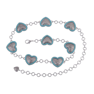 Turquoise Bordered Heart Concho Chain Belt - Belts - mostwantedusa