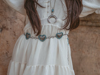 Turquoise Bordered Heart Concho Chain Belt - Belts - mostwantedusa